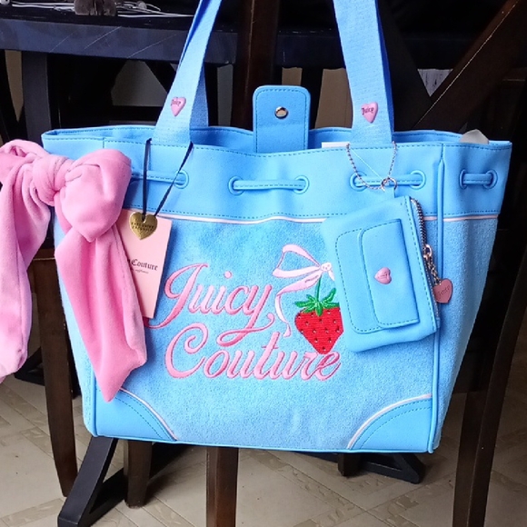 Juicy Couture Handbags - Juicy Couture Blue Daydreamer with Pink Bow & Strawberry Accent